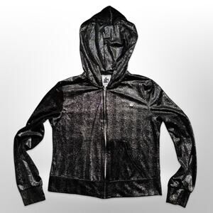 JUICY By Juicy Couture Black Metallic Silver Hooded Full Zip Sweatshirt Medium